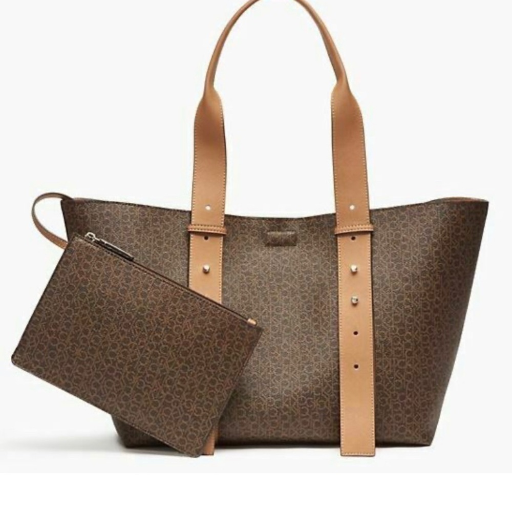 ⛩ Calvin Klein Brown & Khaki “Jane” Shoulder tote